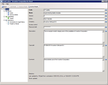 Invantive Composition edit model for the Word template including SQL queries